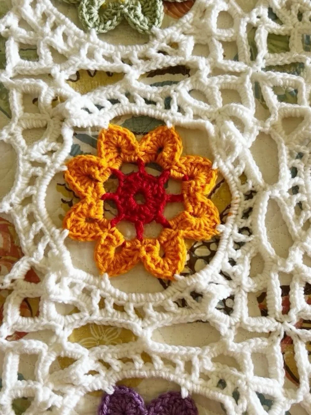 Colorful Fancy Granny Square w/ White Border Crochet Afghan Blanket Throw 50x100